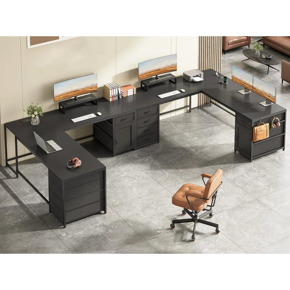 Computer Desk with Drawer & Power Outlet,Long Home Office Desk or Corner Desk, Corner Desk with Monitor Shelf,Customized