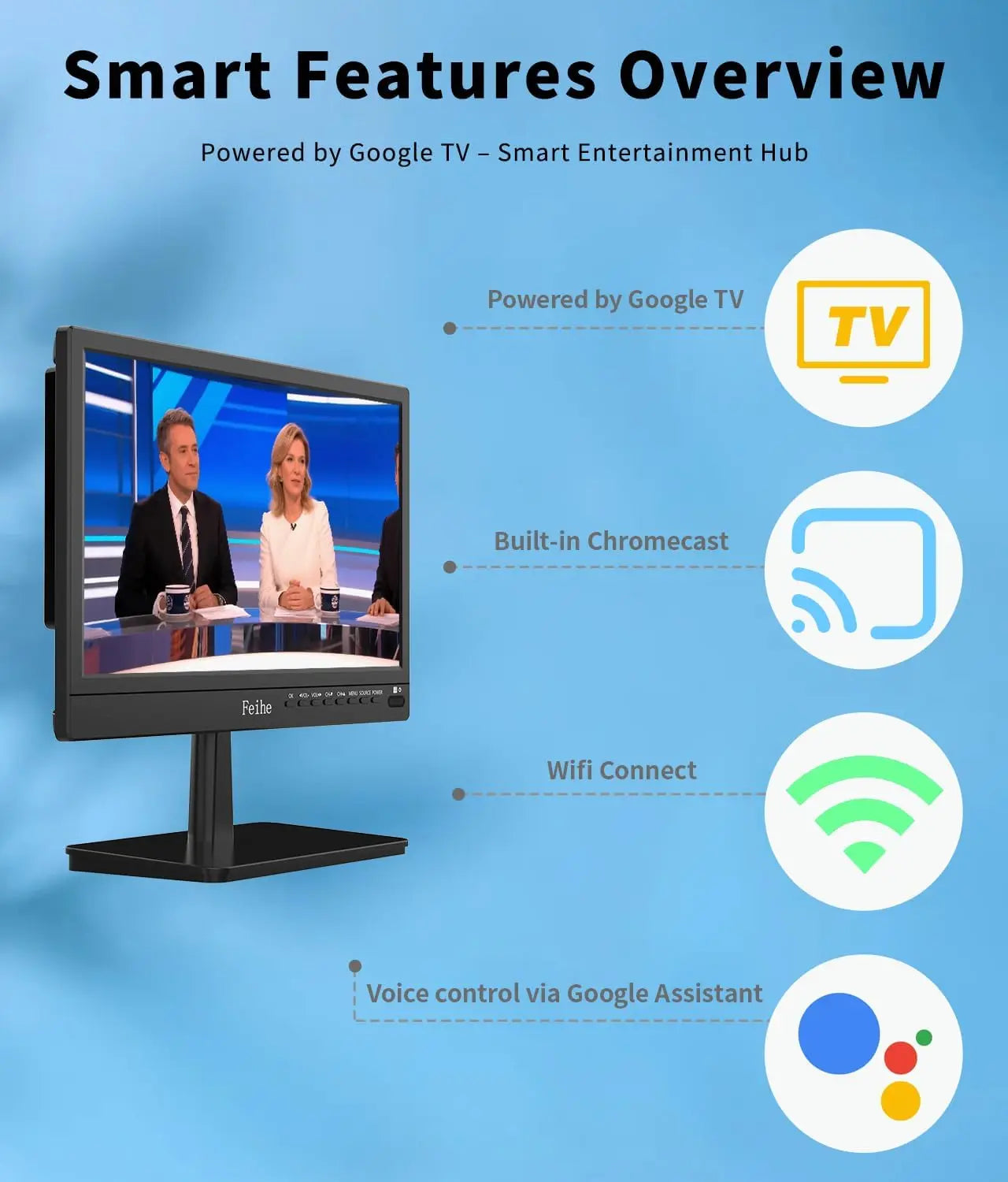 14 inch Smart TV with Wi-Fi, HD Flat Screen, Voice Remote for Kitchen, Home, RV or Portable Use