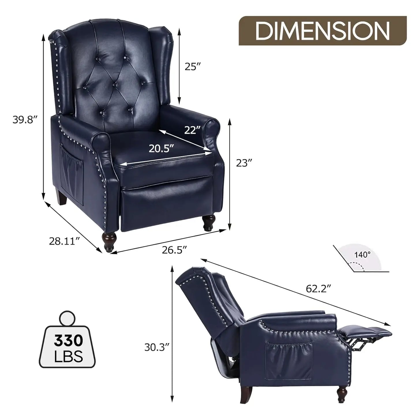 Wingback Recliner Chair with Massage and Heat PU Leather Push Back Arm Chair, Recliner Chair for Living Room, Customized