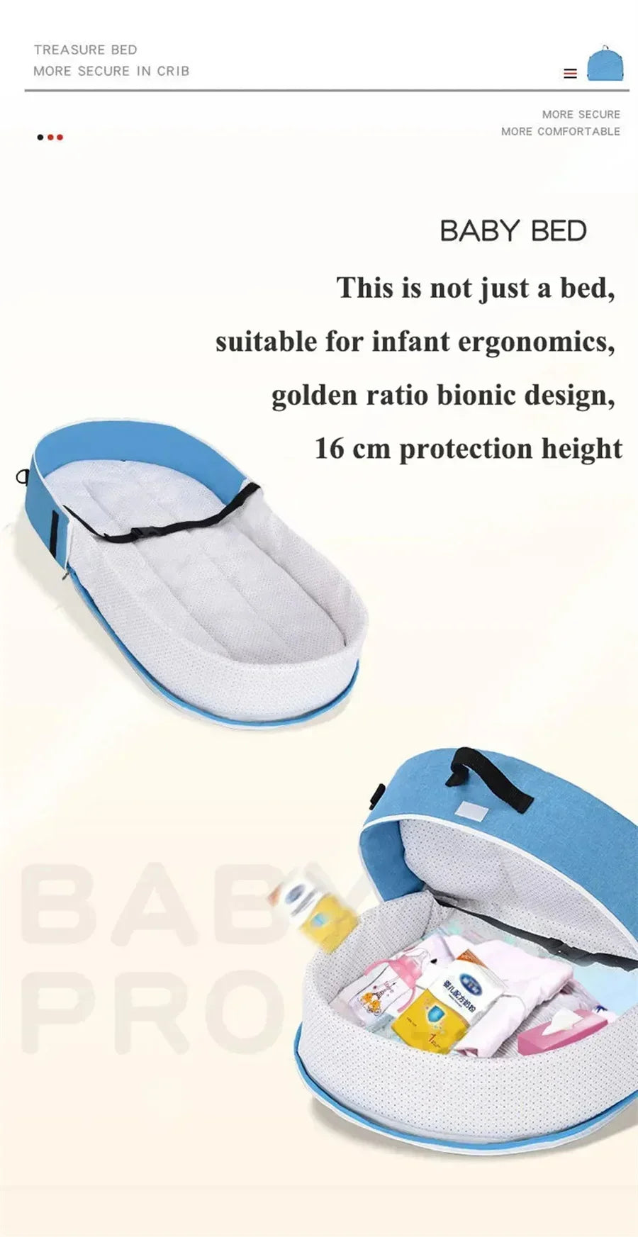 Portable Newborn Baby Bed - Bionic Isolation Travel Crib, Foldable Anti-Stress Bassinet for Baby