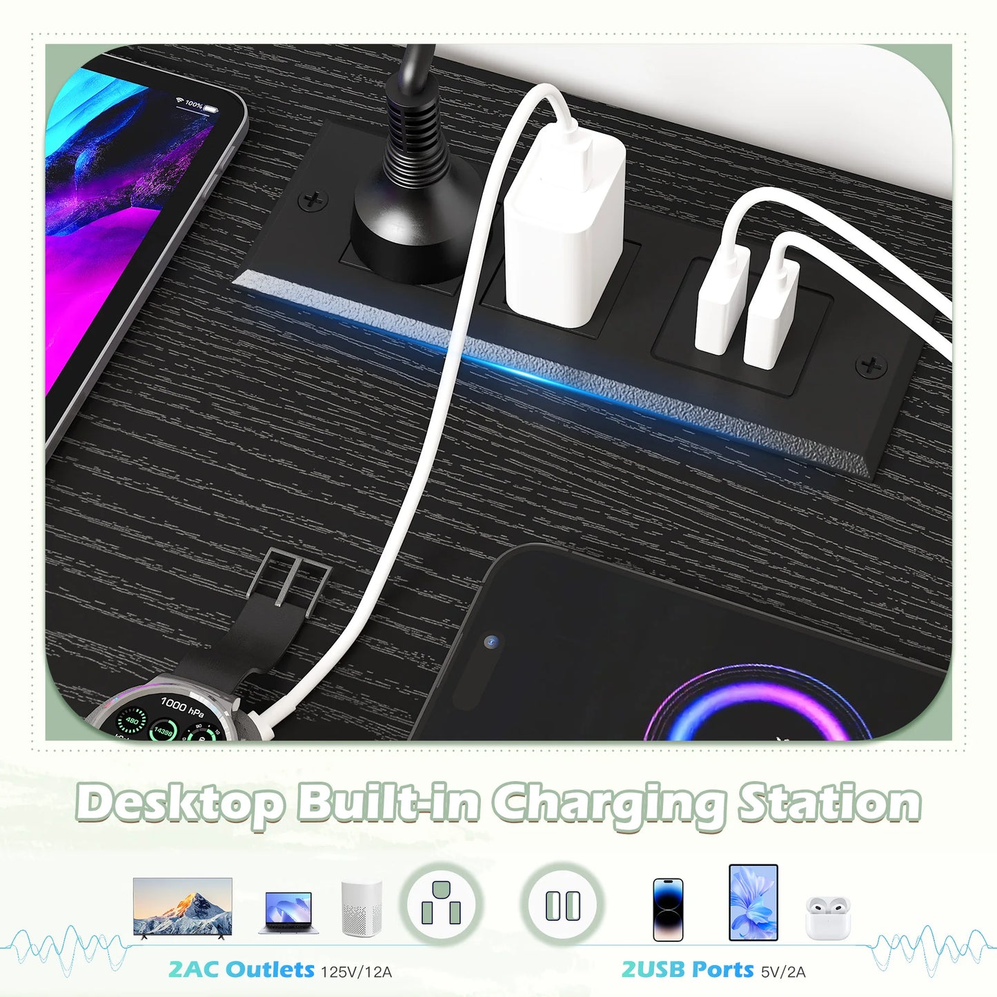 8-Drawer Media Dresser with LED Lighting & Built-in Charging Station - Fabric Storage Cabinet for 55" TVs, Ideal for Bedroom