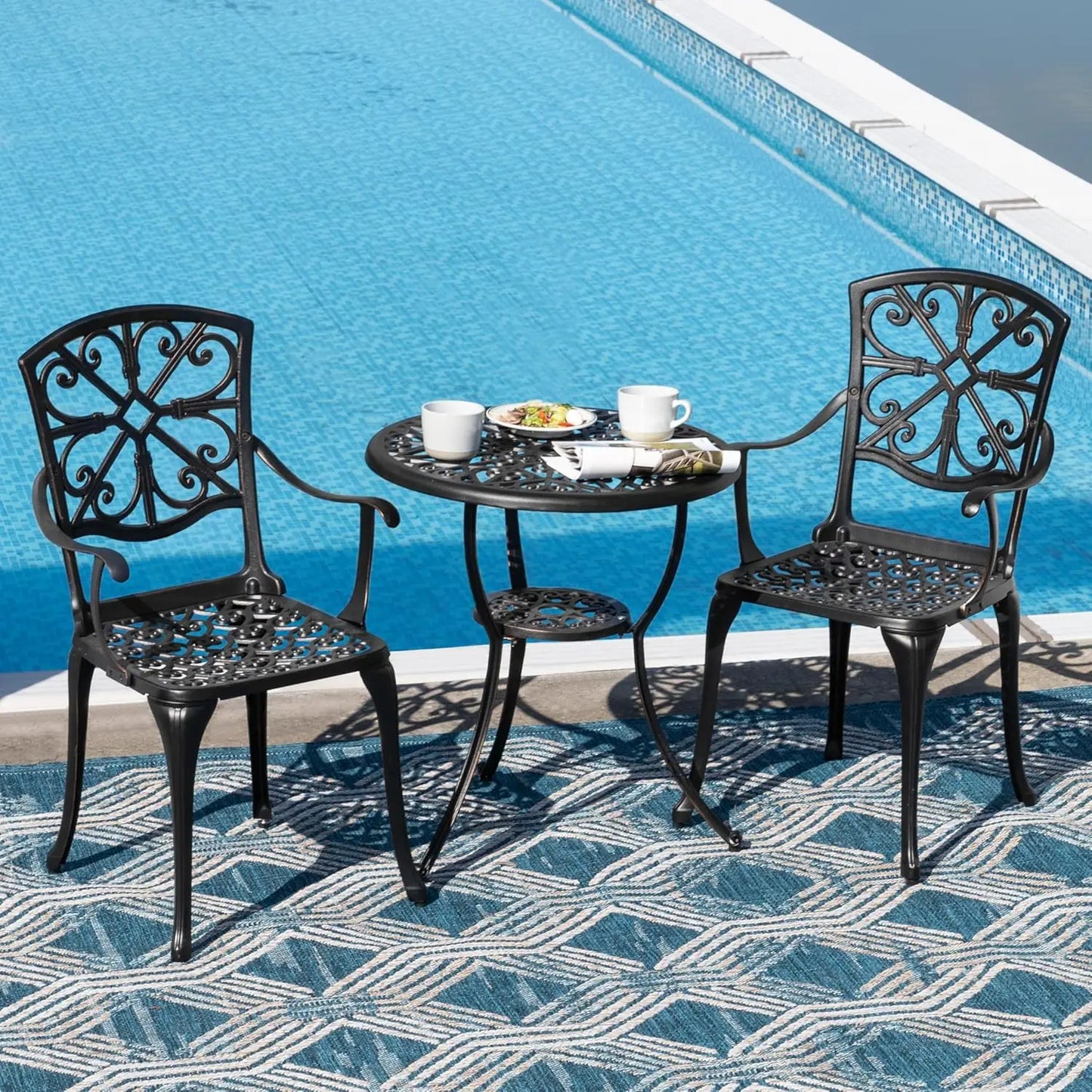 3 Piece Outdoor Bistro Set Cast Aluminum Patio Set Bistro Table Set Rustproof Patio Table and Chairs with Umbrella, Customized
