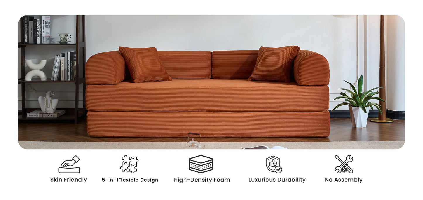 79’’ Folding Convertible Sofa Bed Corduroy Upholstered Boneless Couch, Loveseat Sleeper Floor Sofa for Living Room Bedroom