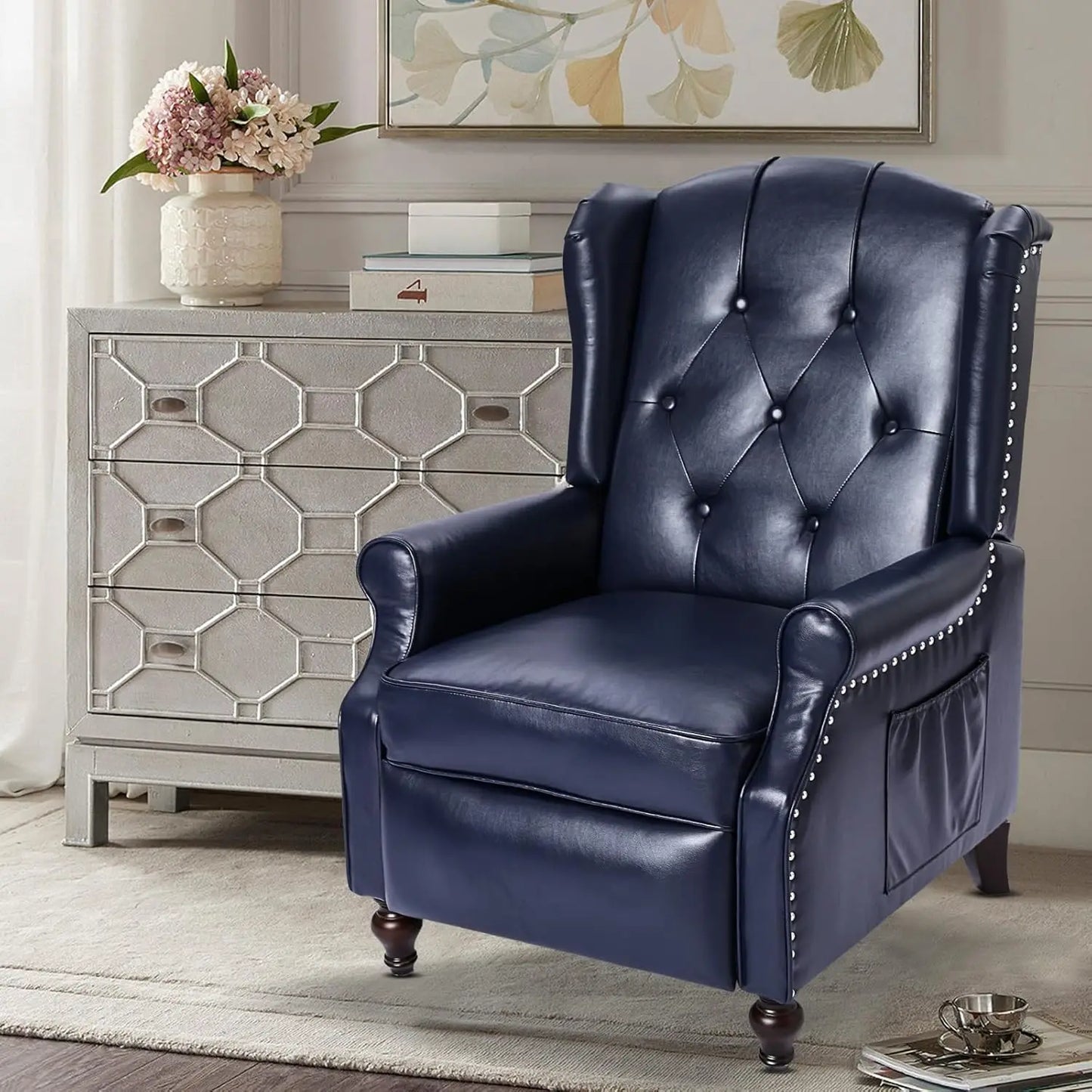 Wingback Recliner Chair with Massage and Heat PU Leather Push Back Arm Chair, Recliner Chair for Living Room, Customized
