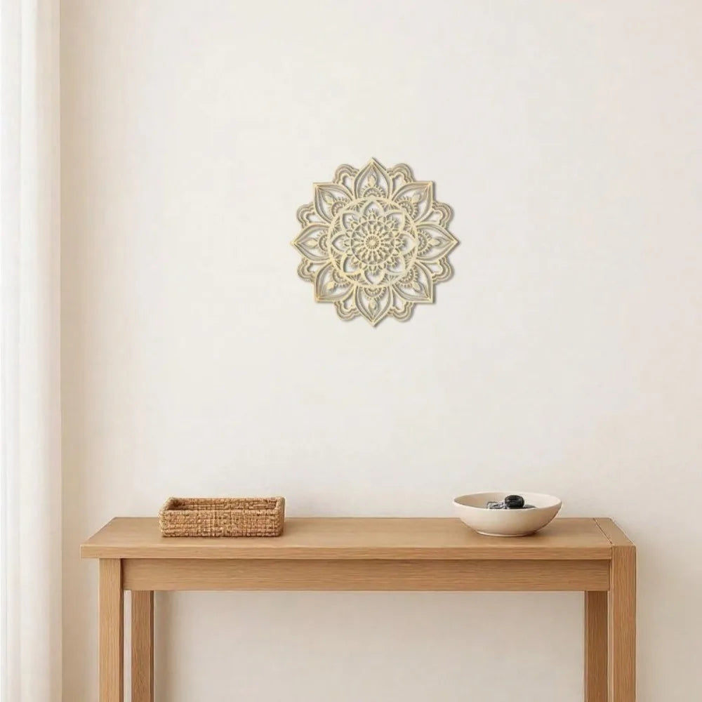 Gold Metal Wall Art: Intricate Mandala Design Hanging for Bedroom, Living Room, Study.