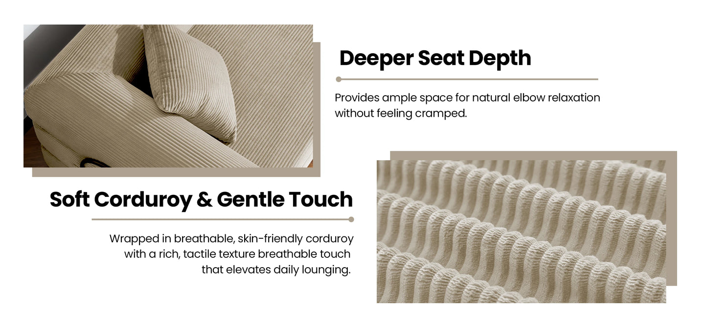 59’’ Convertible Sofa Bed Corduroy Upholstered Boneless Couch, Loveseat Fold Out Small Floor Sleeper for Living Room