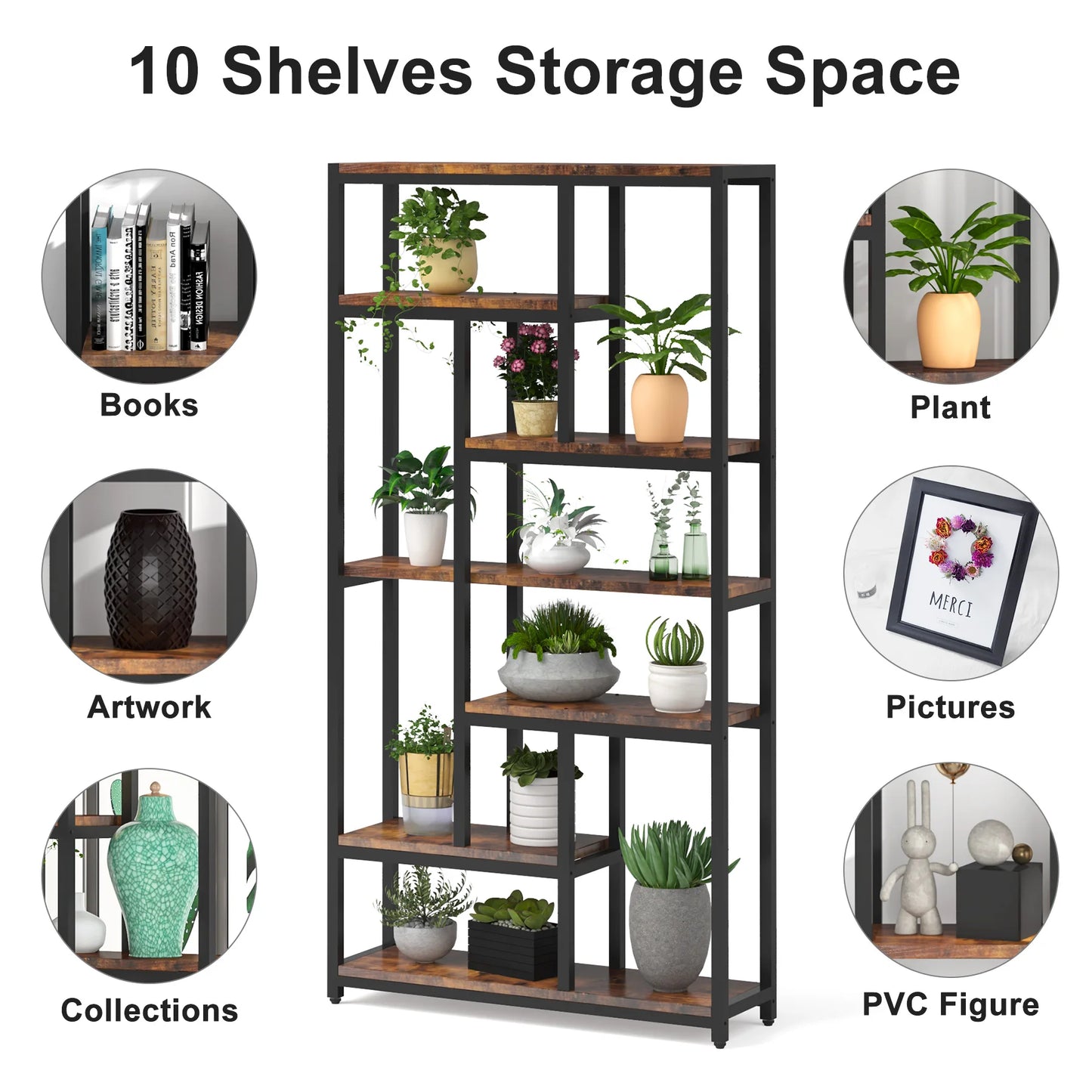 Tribesigns Modern 8-Tier Staggered Bookcase -, Wide Wood Etagere Shelving Unit