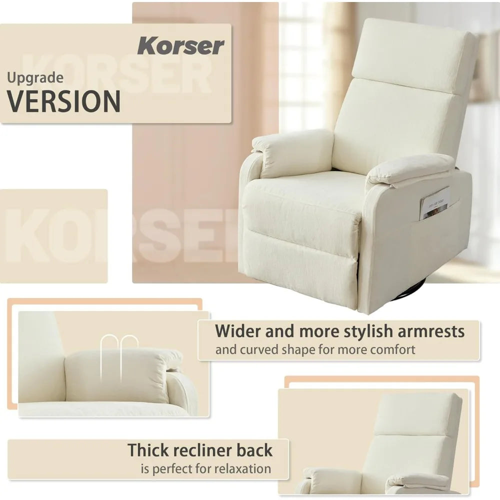 Swivel Rocking Recliner Chair, 360° Rotating Glider with Footrest, Chenille Fabric, Beige for Living Room Nursery