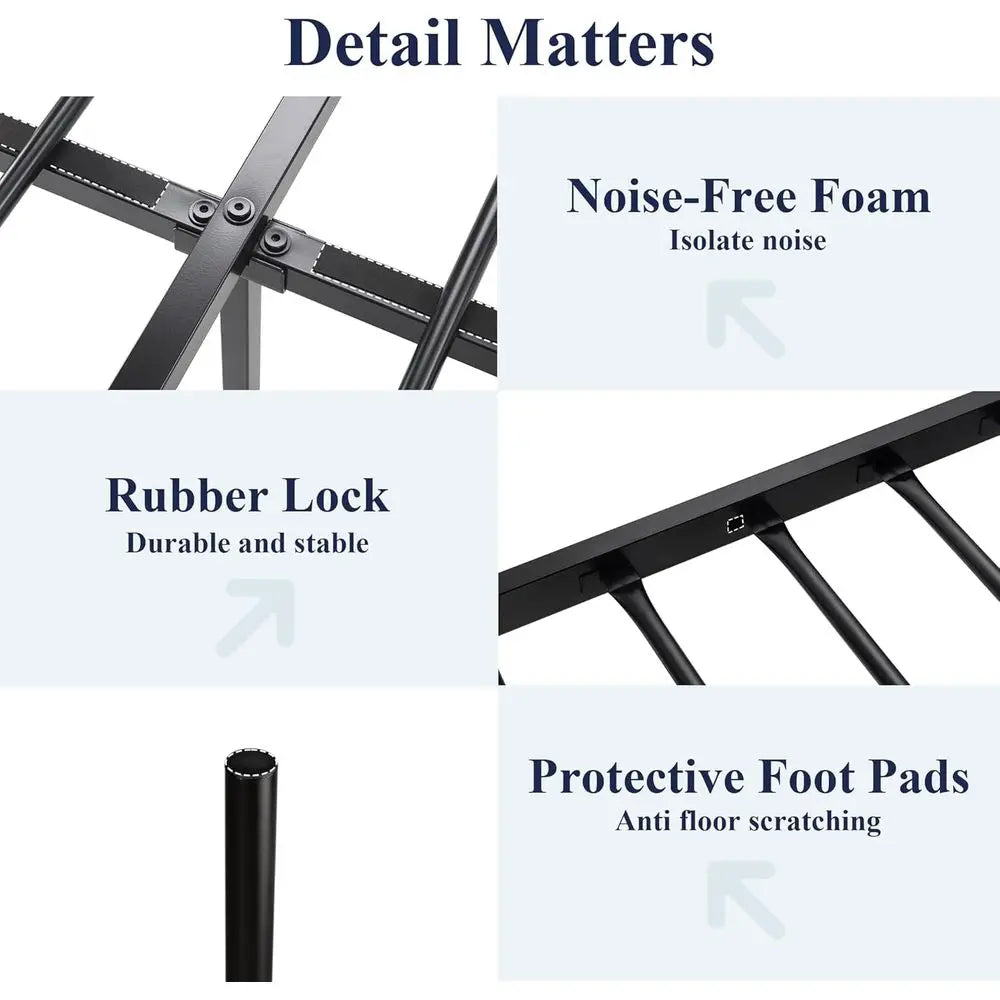 14 Inch Queen Metal Bed Frame with Vintage Headboard, Footboard, Underbed Storage, No Box Spring Needed, Easy Assembly, Black