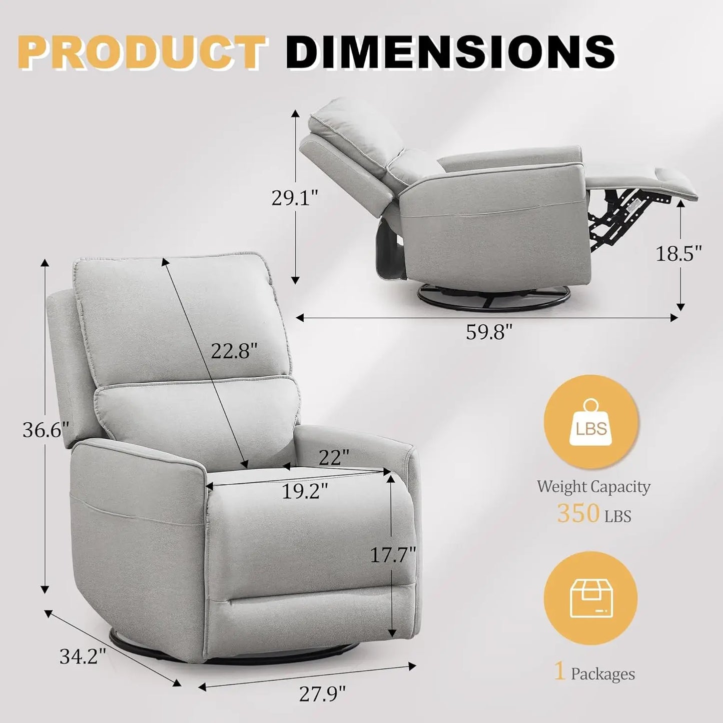 Recliner Chair 360 Swivel Rocker Recliner Chairs for Adults, Small Recliners for Small Spaces, Upholstered Nursery, Customized