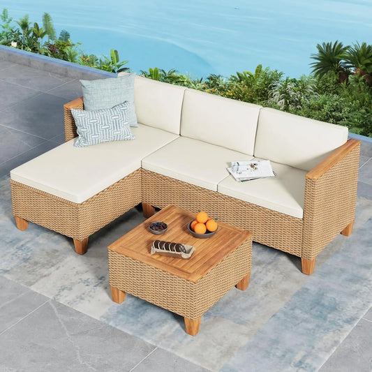Small Patio Furniture Set, 3 Piece Wicker Outdoor Patio Conversation Set, Outside L-Shaped Sectional Sofa Couch, Customized