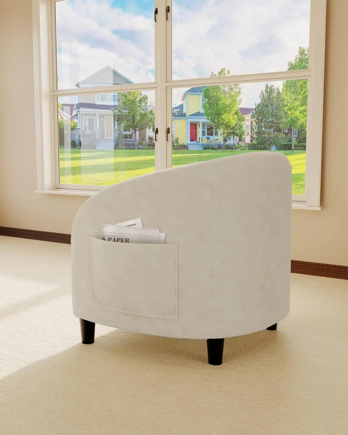 Beige Boucle Barrel Accent Chair for Living Room, Bedroom, Office & Reception