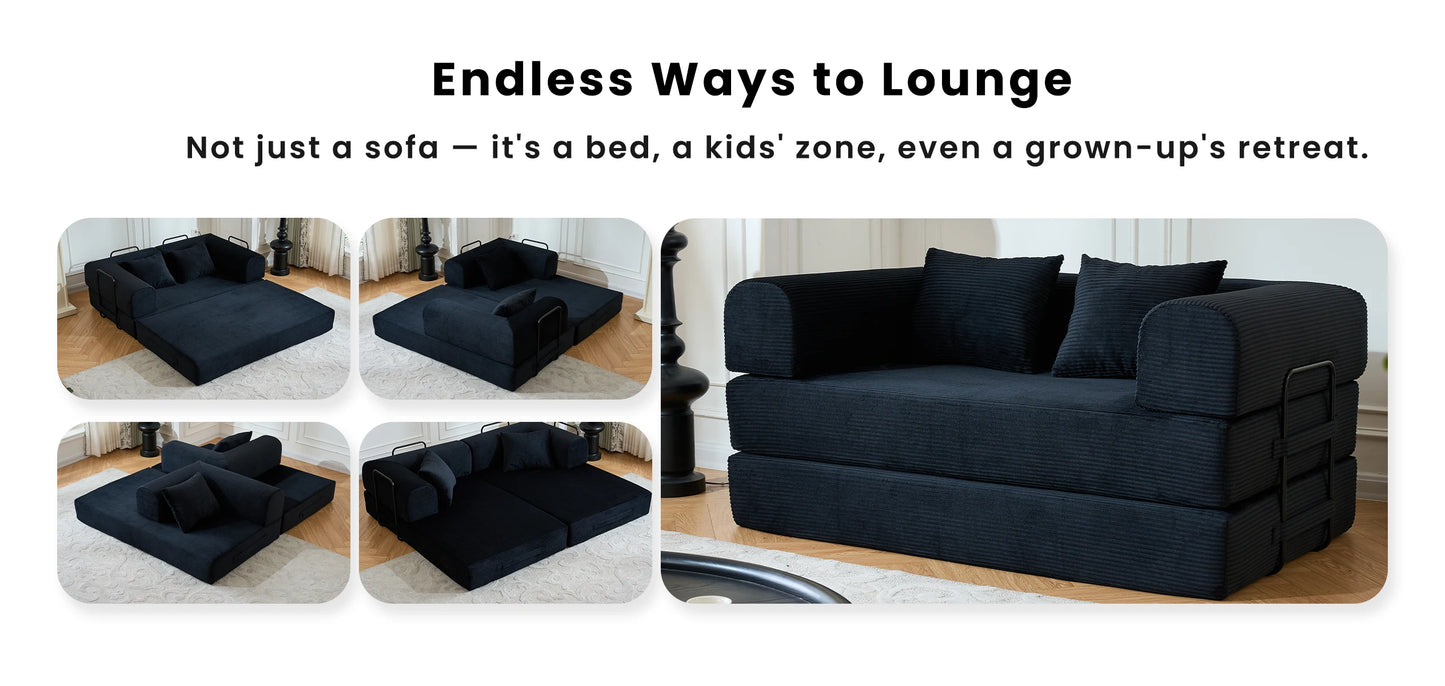 59’’ Convertible Sofa Bed Corduroy Upholstered Boneless Couch, Loveseat Fold Out Small Floor Sleeper for Living Room