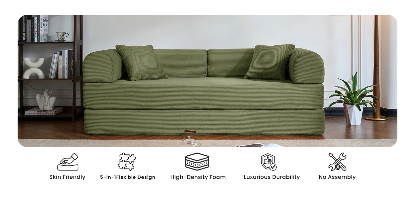 79’’ Folding Convertible Sofa Bed Corduroy Upholstered Boneless Couch, Loveseat Sleeper Floor Sofa for Living Room Bedroom