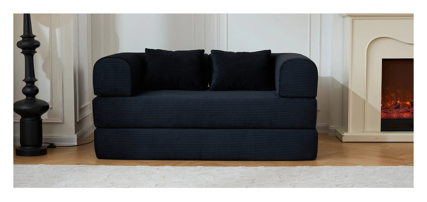 59’’ Convertible Sofa Bed Corduroy Upholstered Boneless Couch, Loveseat Fold Out Small Floor Sleeper for Living Room
