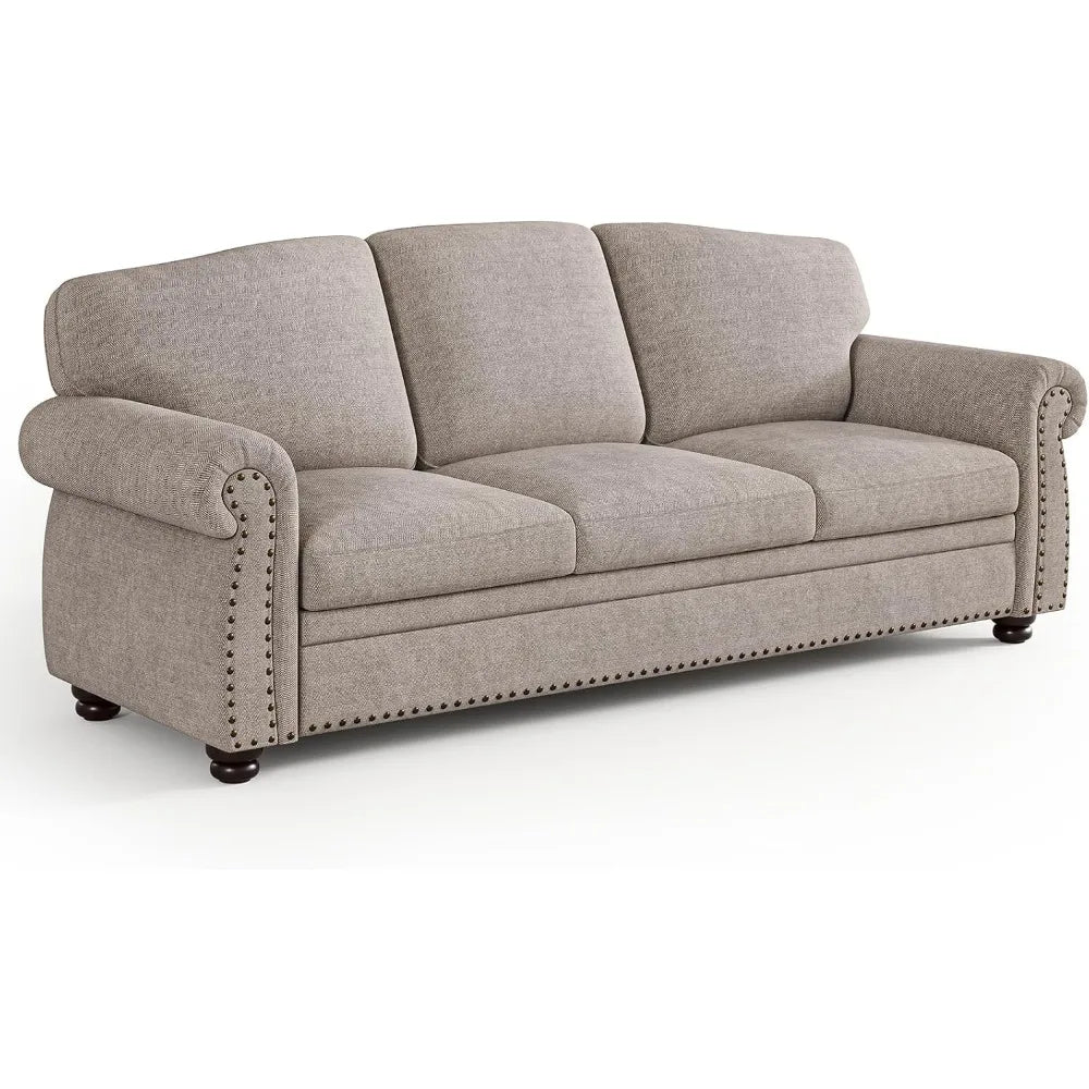 Nailhead Trim Couch for Living Room,Rolled Arm Sofa,Comfy Upholstered Chenille Couch w/Wooden Leg,Traditional Sofa,Customized