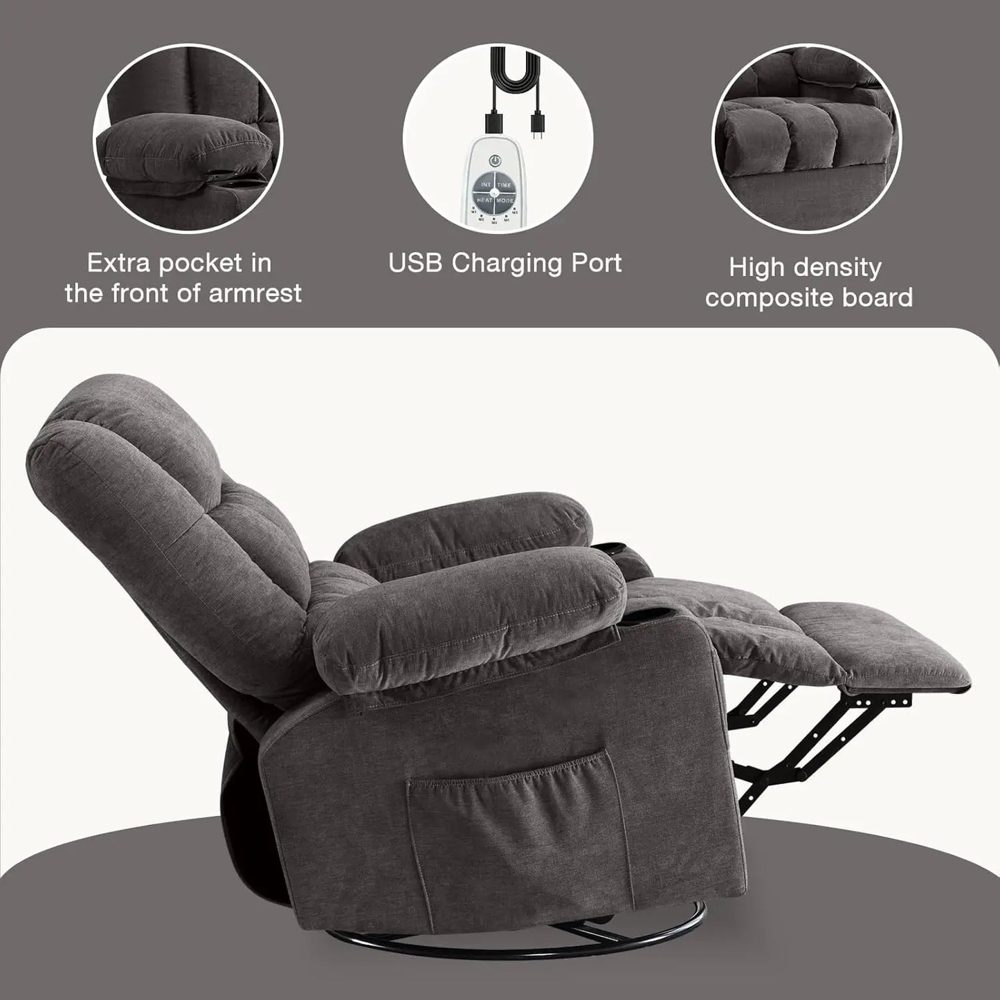 Massage Swivel Rocker Recliner Chair with Vibration Massage and Heat Ergonomic Lounge Chair for Living Room with, Customized