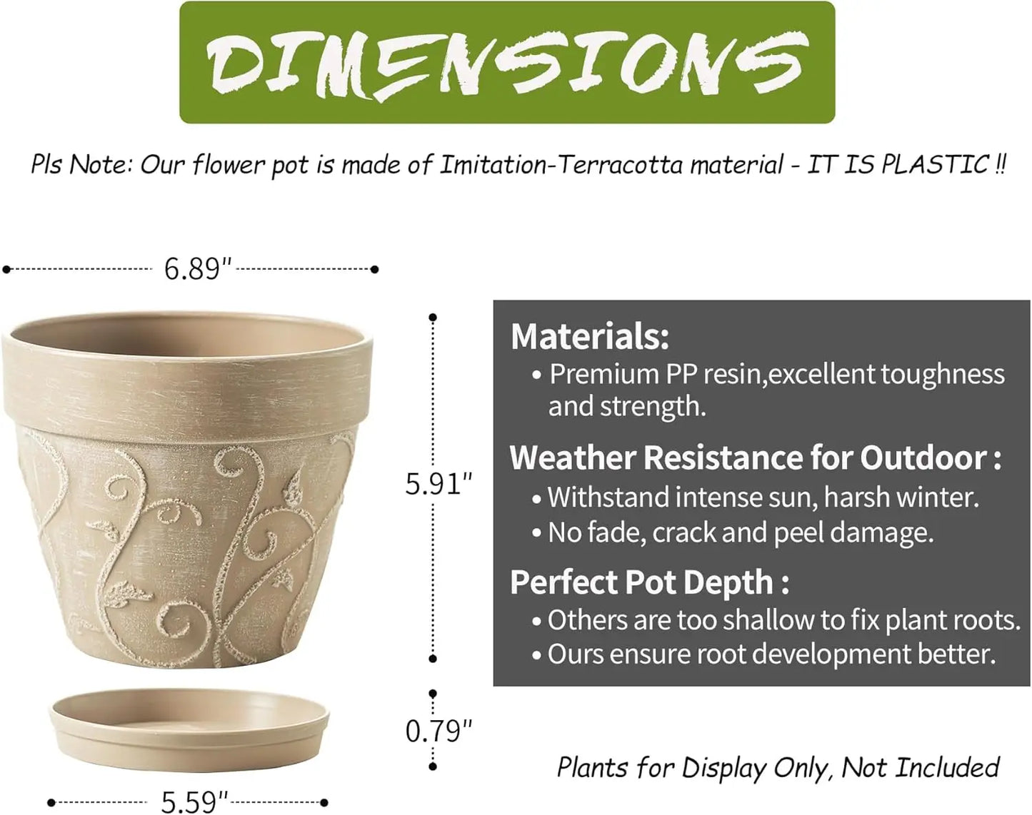 Pots Indoor with Drainage & Saucer, 7 inch Flower Pots Outdoor Planters for Indoor Plants Garden Home Decor