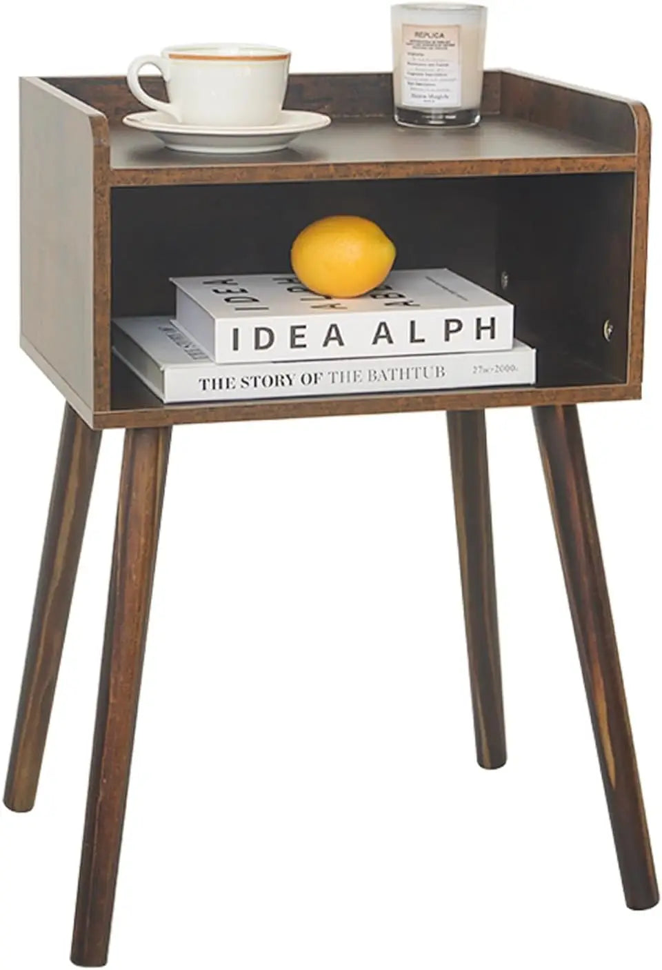 Mid Century Modern Side Table Bedroom with Storage, Small End Bedside Table with Solid Wood Legs for Living Room, Office Small S