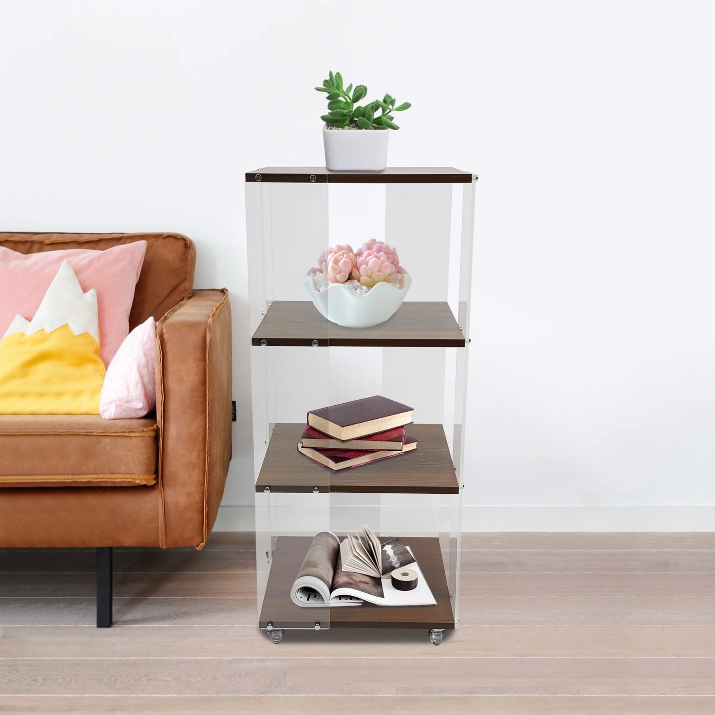360 ° Rotating Bookshelf, 3-Layer Vertical Bookshelf, 3-Layer Acrylic Bookshelf, With a Load-Bearing Capacity of 50kg