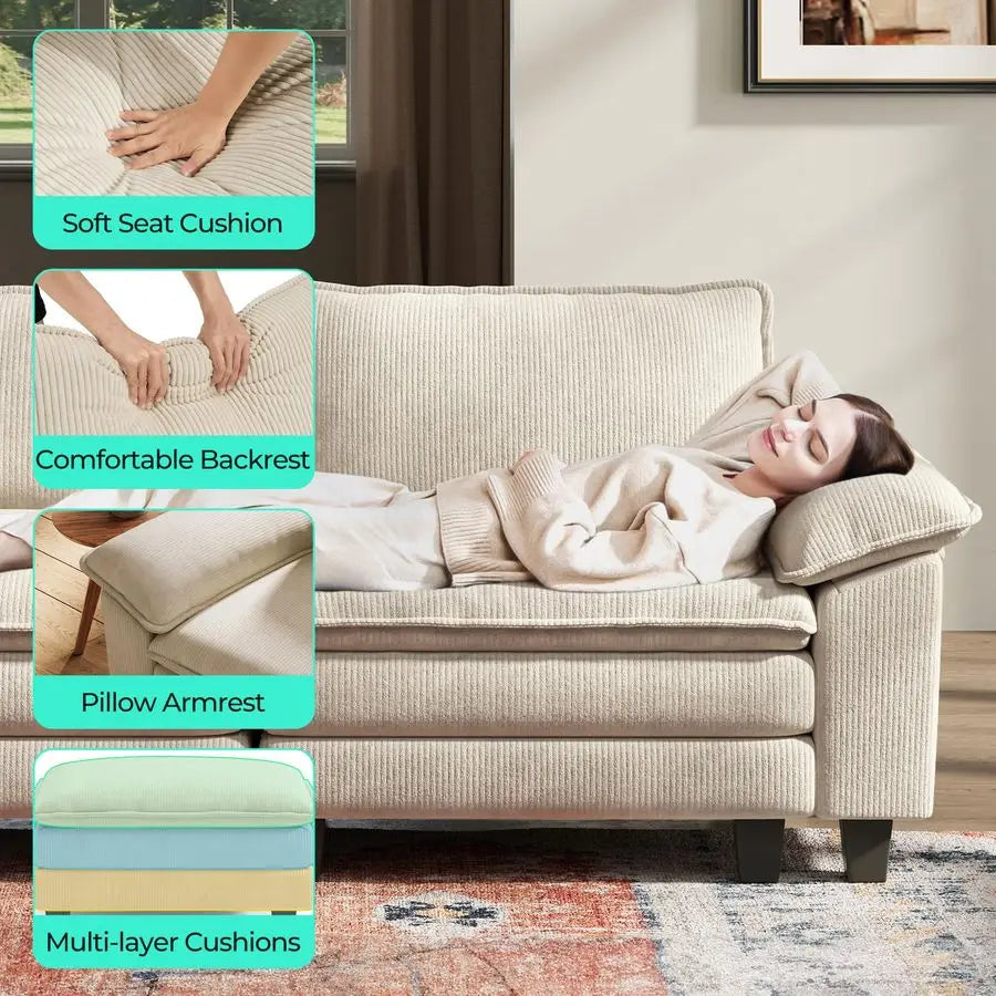 90 Cloud Loveseat Sofa, Modular Sectional Couches Corduroy Cloud Couch Soft Modern Comfy Love Seat Sofa Set for Living Room Apa