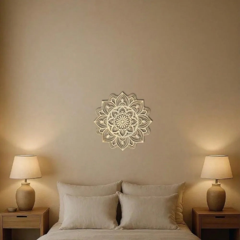 Gold Metal Wall Art: Intricate Mandala Design Hanging for Bedroom, Living Room, Study.