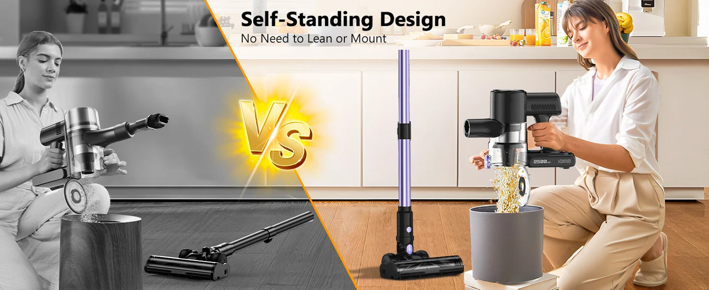 500W/55KPA Self-Standing Cordless Vacuum Cleaner,60 Mins Handheld Vacuum Cleaners,Smart LED Screen Vacuum for Carpet/Pet Hair