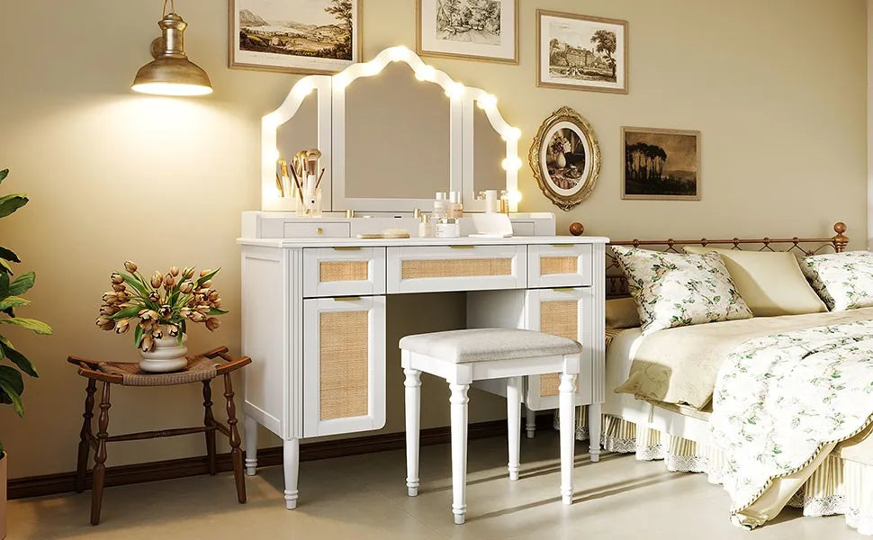 44" Makeup Vanity Desk w/13 Hollywood Bulbs &3 Lighting Modes Dressing Table