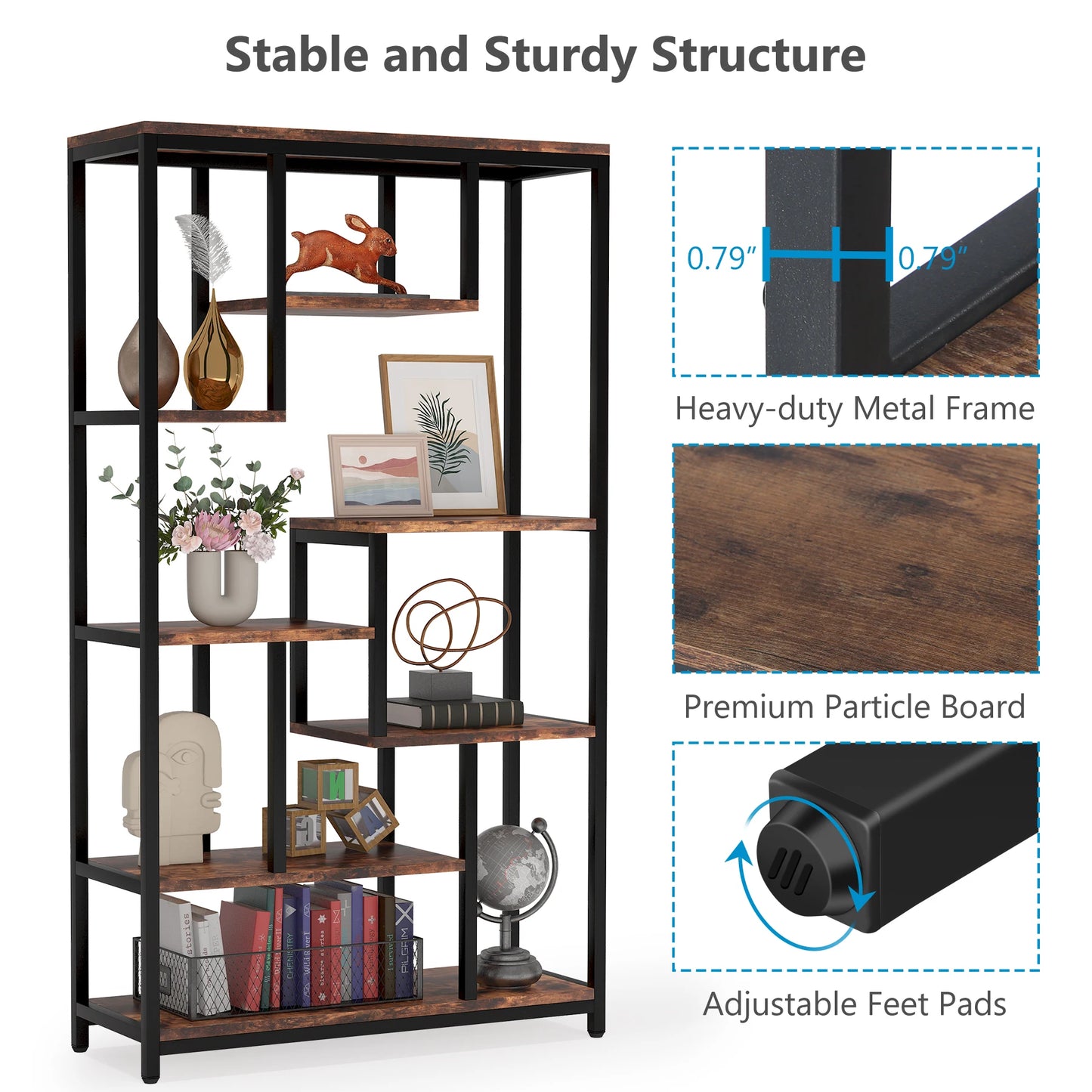 Tribesigns Modern 8-Tier Staggered Bookcase -, Wide Wood Etagere Shelving Unit