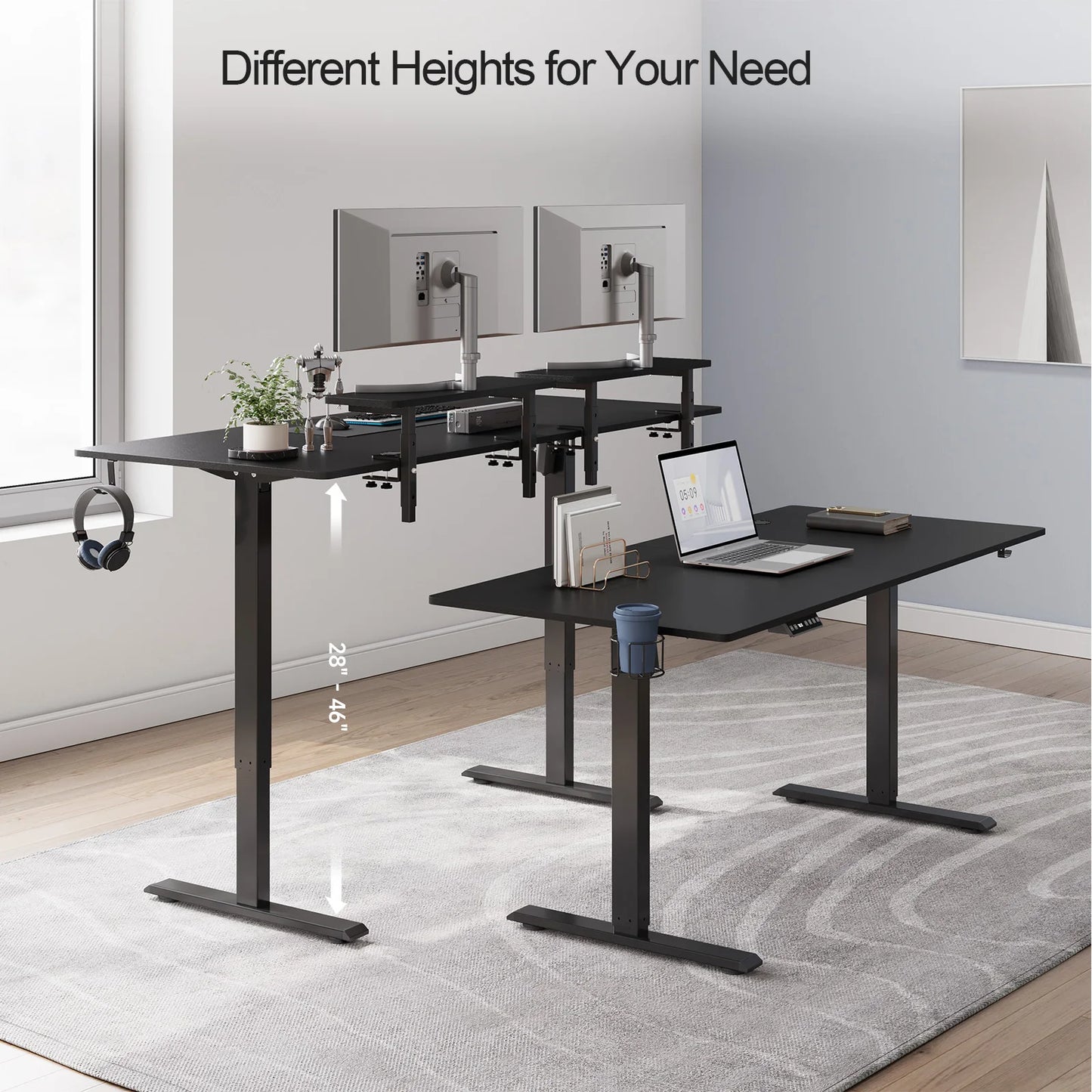 Standing Desk w/ 2 Adjustable Monitor Shelves,Electric Stand Up Desk with Memory Controller & Adjustable Height