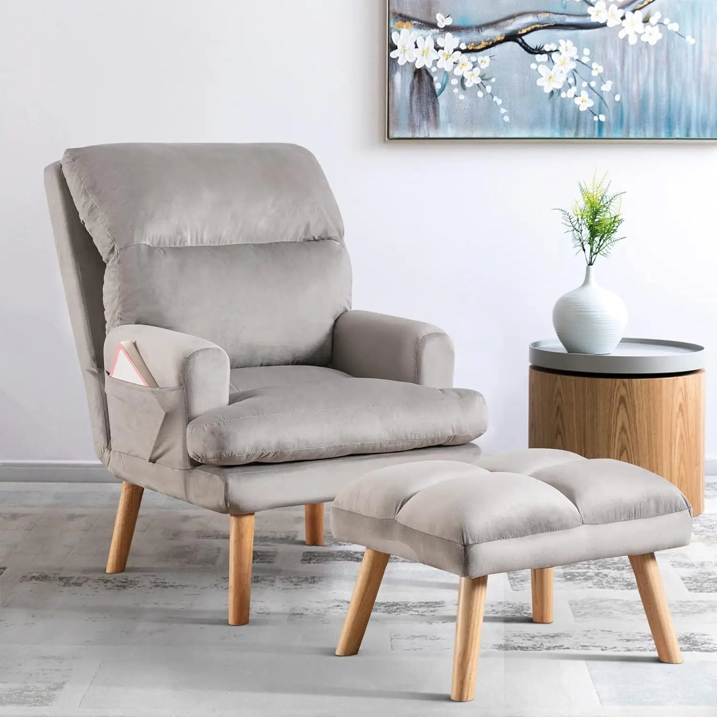 Accent Chairs with Ottoman Set, Modern Velvet Armchair with Adjustable Backrest, Comfy Lounge Chair for Living Room, Customized