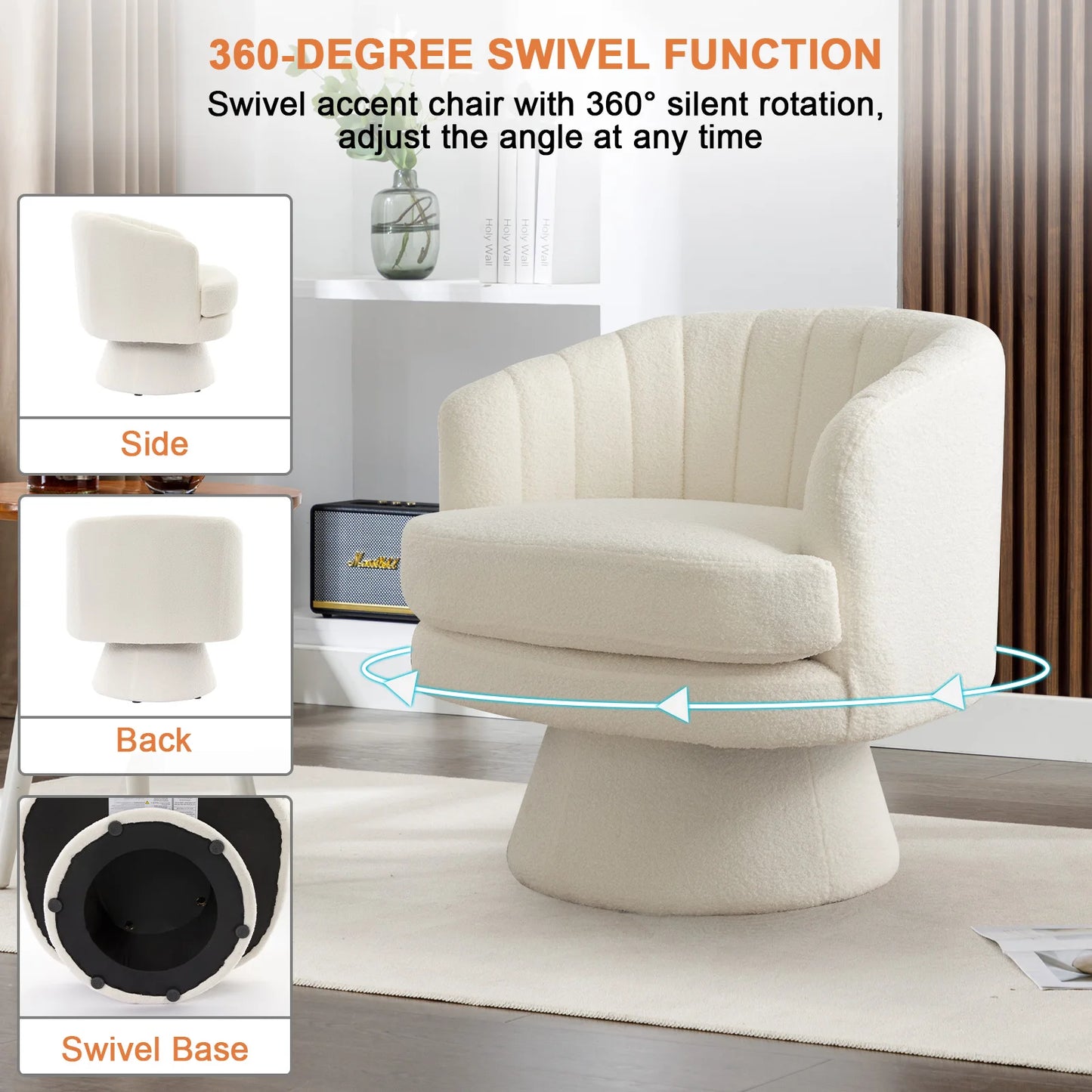 Swivel Accent Chair with Armrest, Modern 360 Degree Swivel Barrel Chair with Curve Back for Living Room,Bedroom,Waiting Room