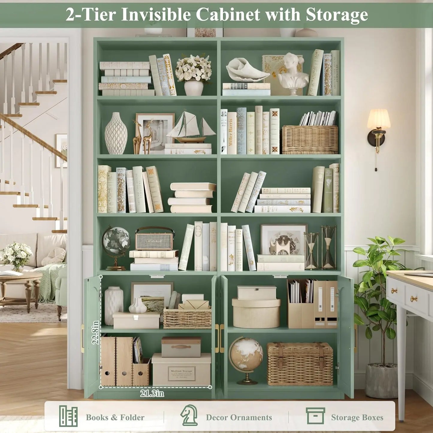 Bookshelf and Bookcase with Doors, 6 Tier Double Wide Large Bookshelves, Open Display Shelves, 73'' Tall Bookshelf, Customized