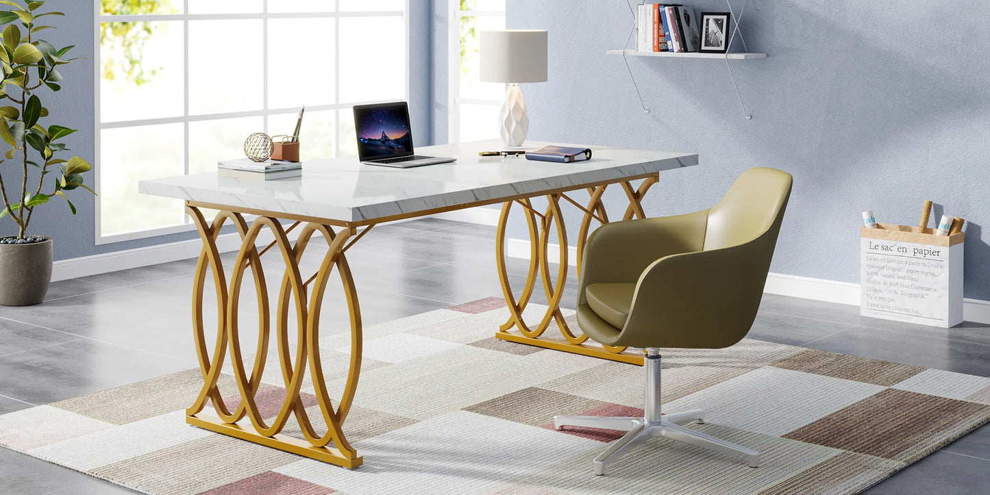 Tribesigns Modern Office Desk, 70.9" Wooden Computer Desk,Executive Desk with Gold Metal Legs, Large Workstation Home Office