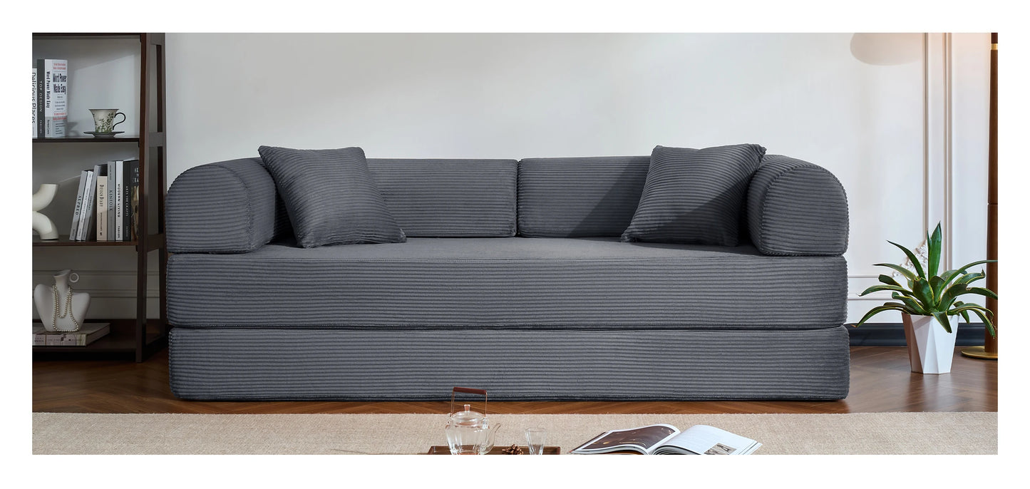 79’’ Folding Convertible Sofa Bed Corduroy Upholstered Boneless Couch, Loveseat Sleeper Floor Sofa for Living Room Bedroom