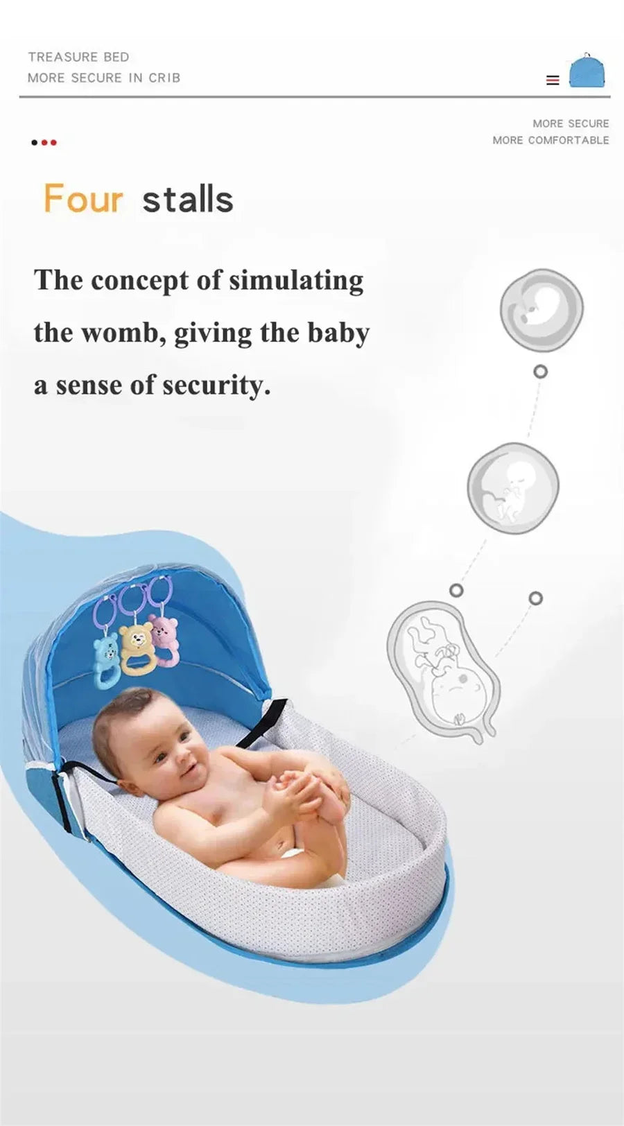 Portable Newborn Baby Bed - Bionic Isolation Travel Crib, Foldable Anti-Stress Bassinet for Baby