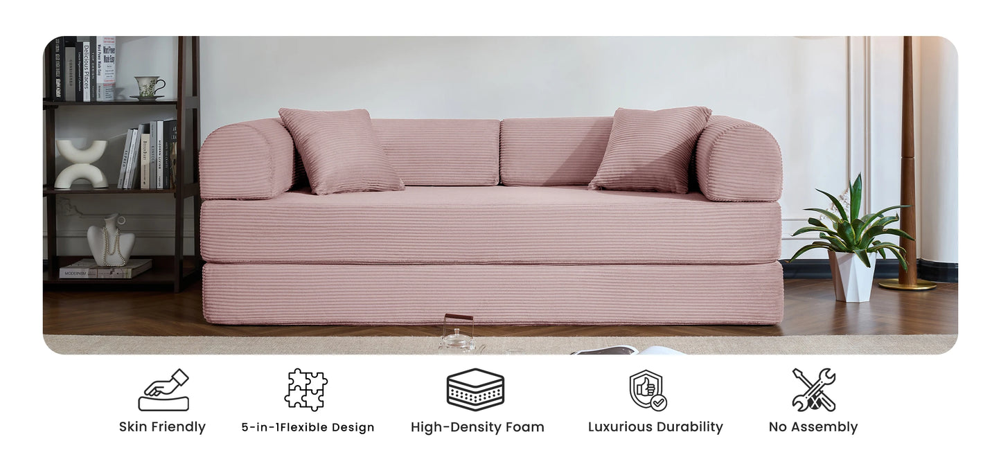 79’’ Folding Convertible Sofa Bed Corduroy Upholstered Boneless Couch, Loveseat Sleeper Floor Sofa for Living Room Bedroom