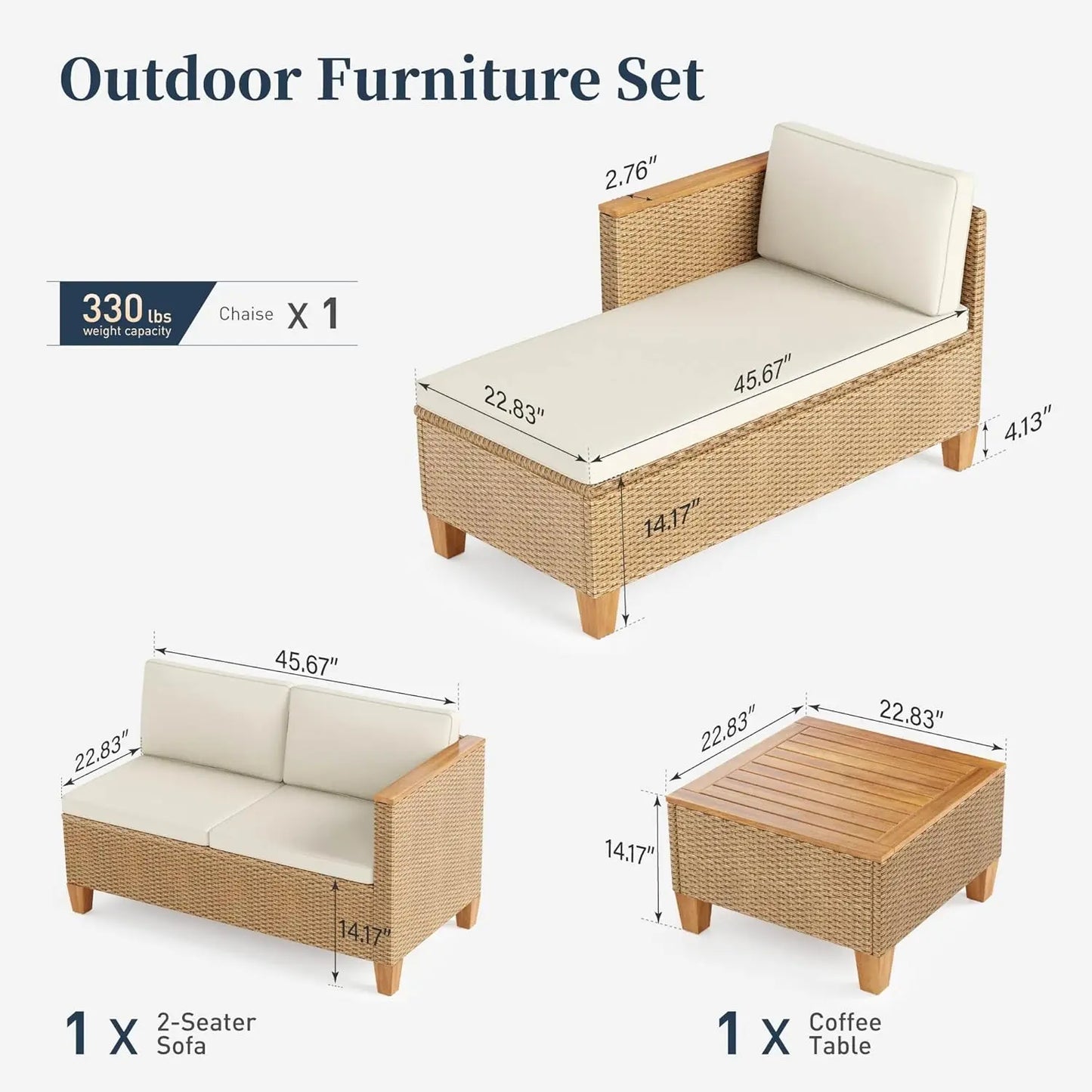 Small Patio Furniture Set, 3 Piece Wicker Outdoor Patio Conversation Set, Outside L-Shaped Sectional Sofa Couch, Customized
