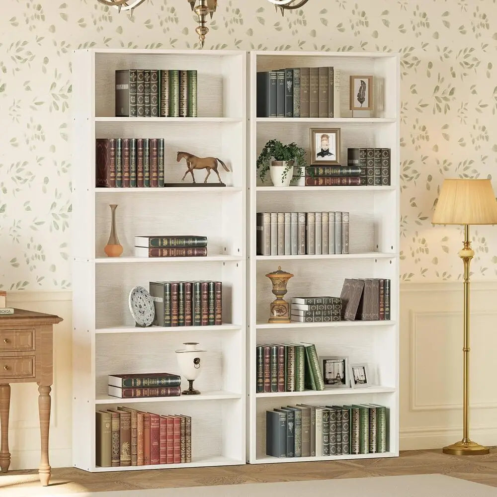 IRONCK Bookshelves and Bookcases Set of 2 Floor Standing 6 Tiers Display Storage Shelves 70 in Tall Bookcase for Home Office