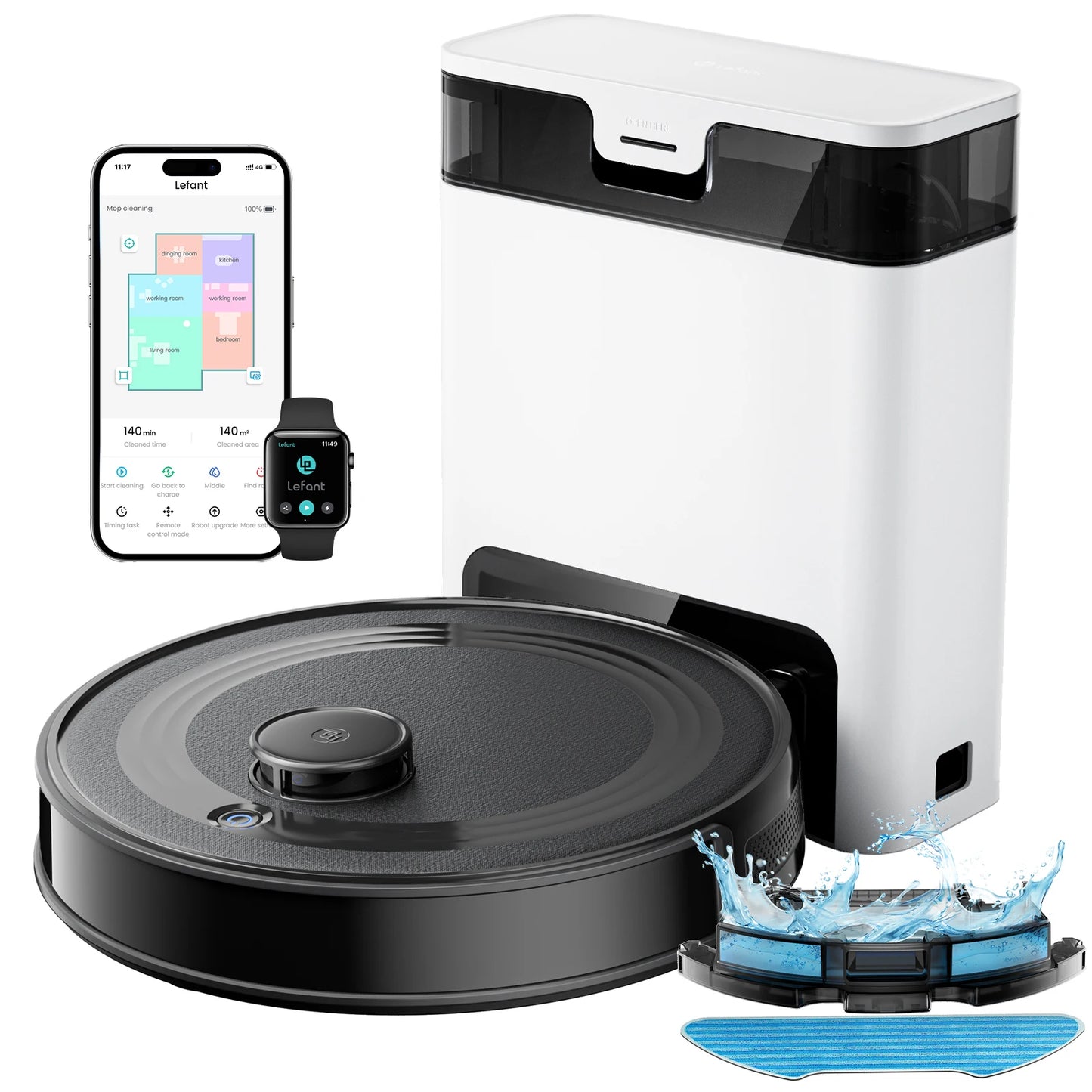 Lefant  Robot Vacuum Cleaner with Automatic Emptying M2S Pro,10000Pa, 240 Minutes, Laser Navigation DTOF, Ideal for Pet Hair