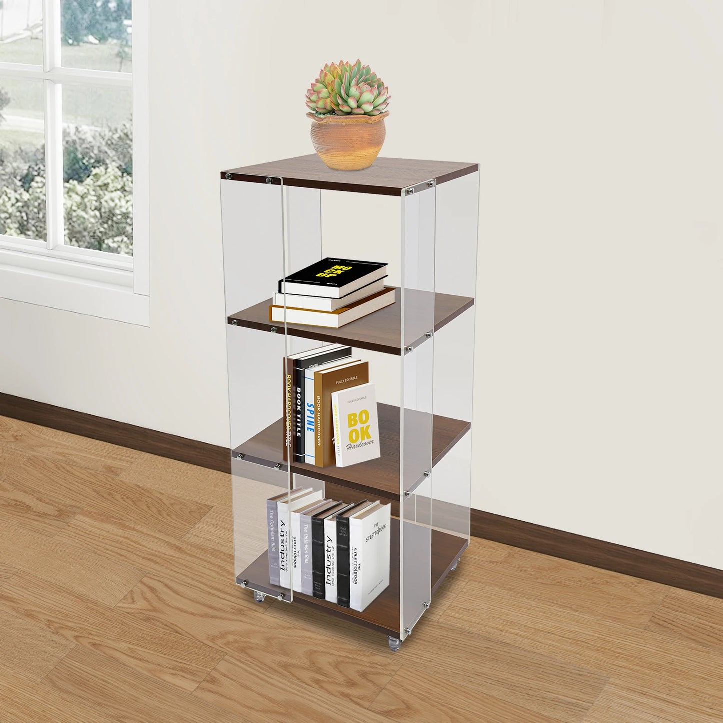 360 ° Rotating Bookshelf, 3-Layer Vertical Bookshelf, 3-Layer Acrylic Bookshelf, With a Load-Bearing Capacity of 50kg