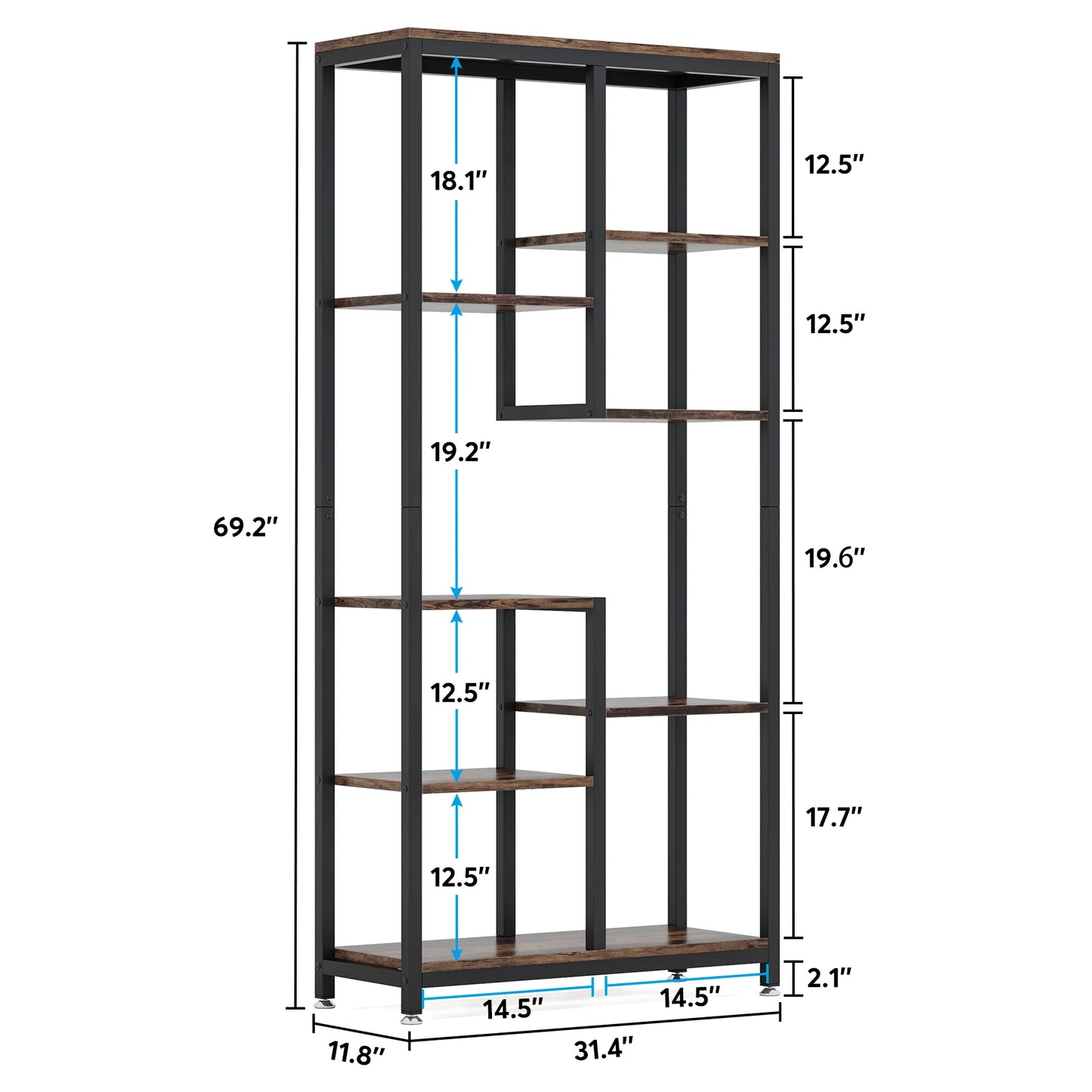 Tribesigns Modern 8-Tier Staggered Bookcase -, Wide Wood Etagere Shelving Unit