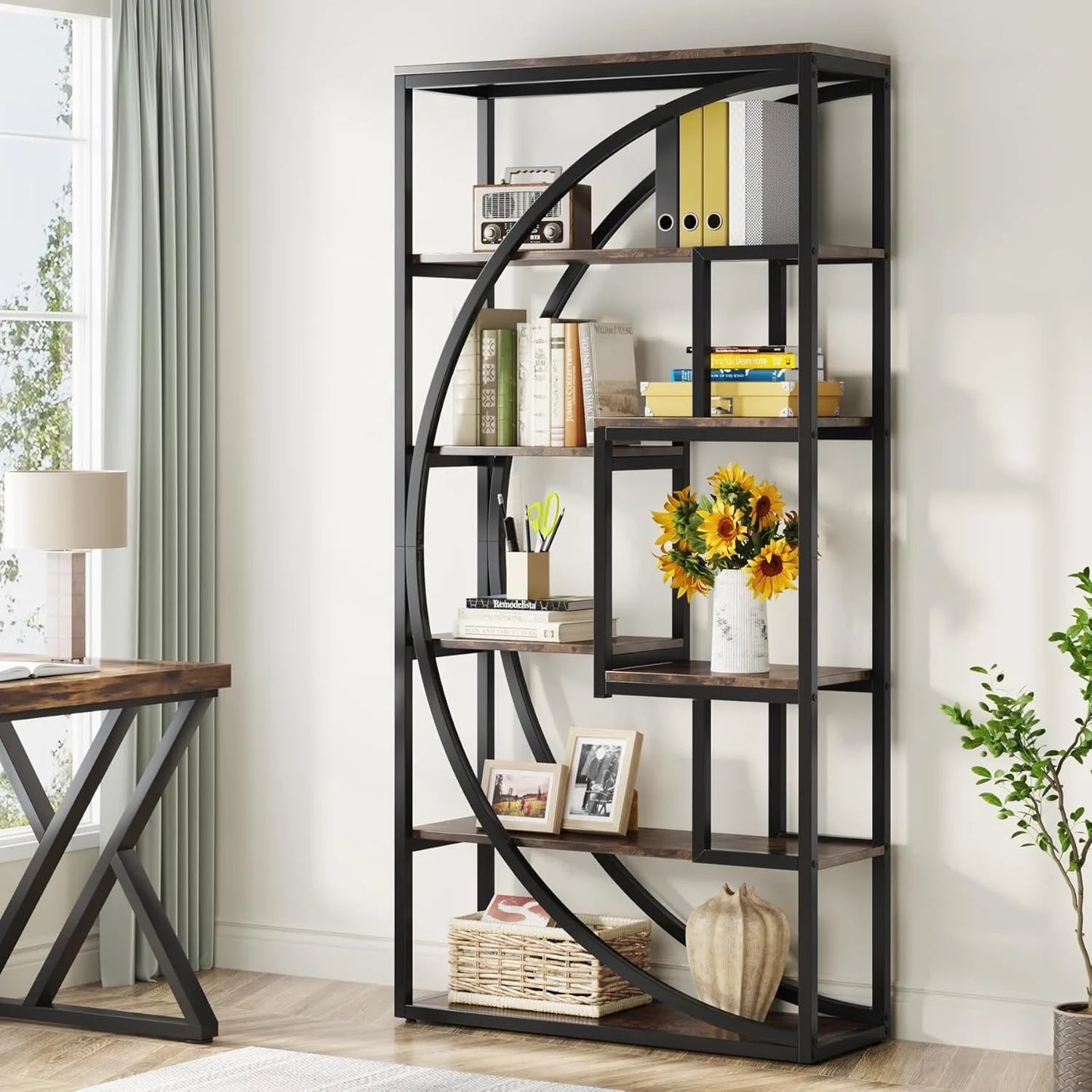 Bookshelf, Industrial 5-Tier Etagere Bookcase, 70.8 inch Tall Bookshelf , Book Shelf Display Tack Shelving Unit