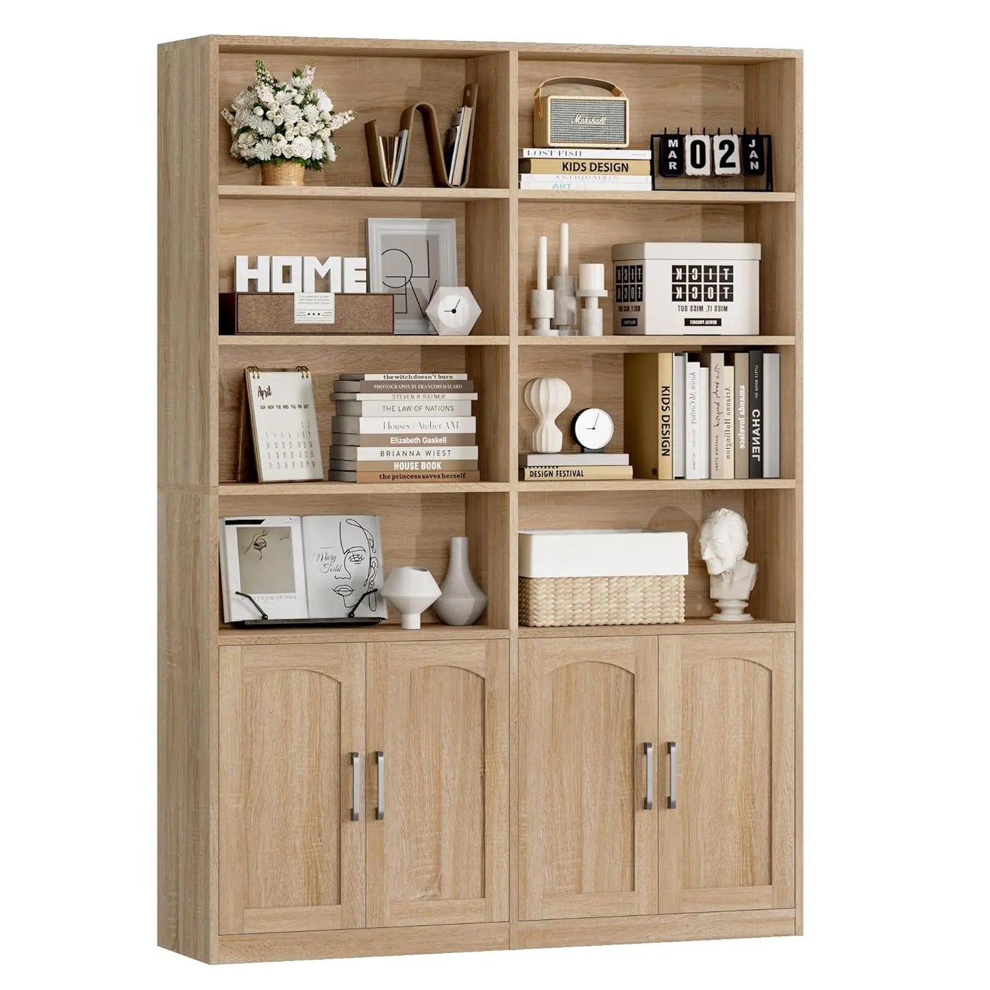 Bookshelf and Bookcase with Doors, 6 Tier Double Wide Large Bookshelves, Open Display Shelves, 73'' Tall Bookshelf, Customized