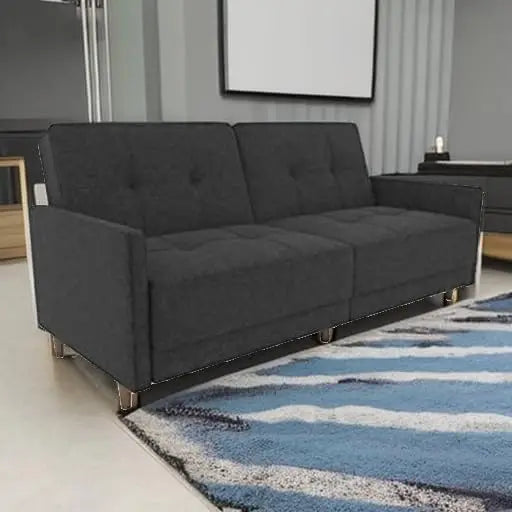 Andora 76 Inch Futon Sofa Bed, Modern Upholstered Couch Sleeper with Button Tufted Back and Seat, Dark Gray