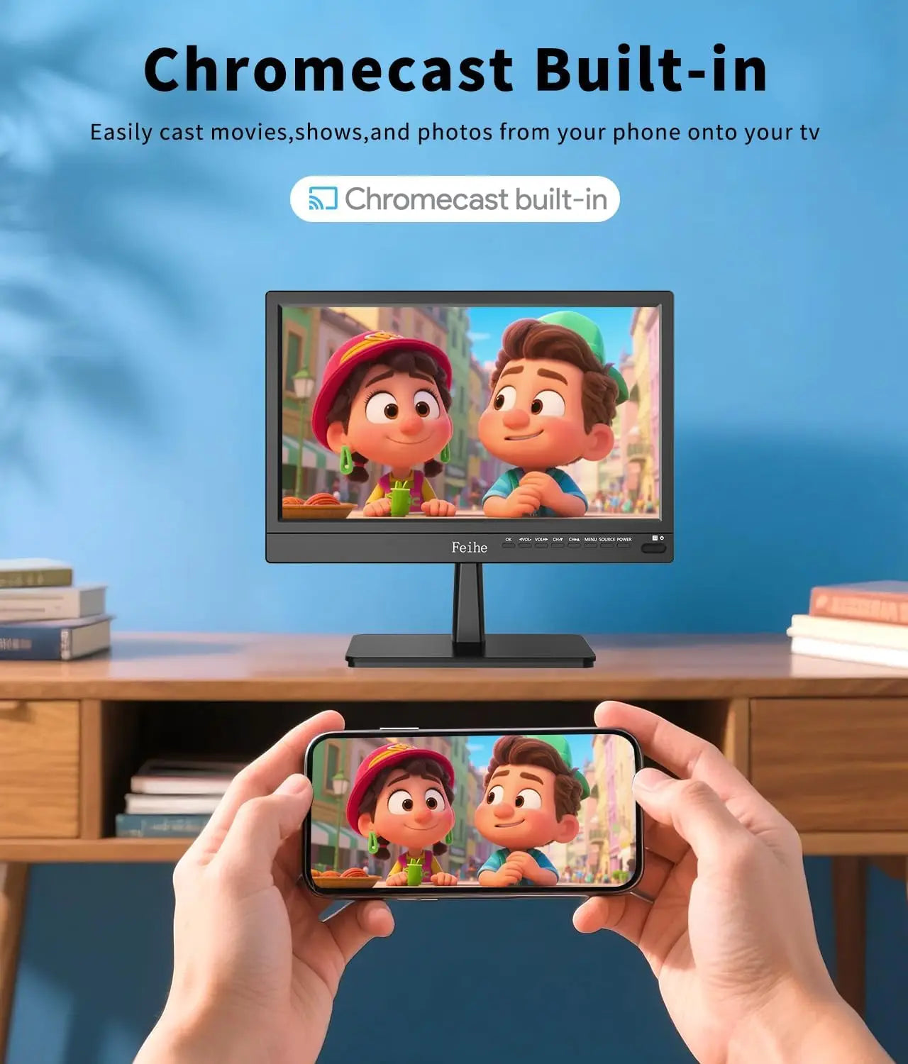 14 inch Smart TV with Wi-Fi, HD Flat Screen, Voice Remote for Kitchen, Home, RV or Portable Use