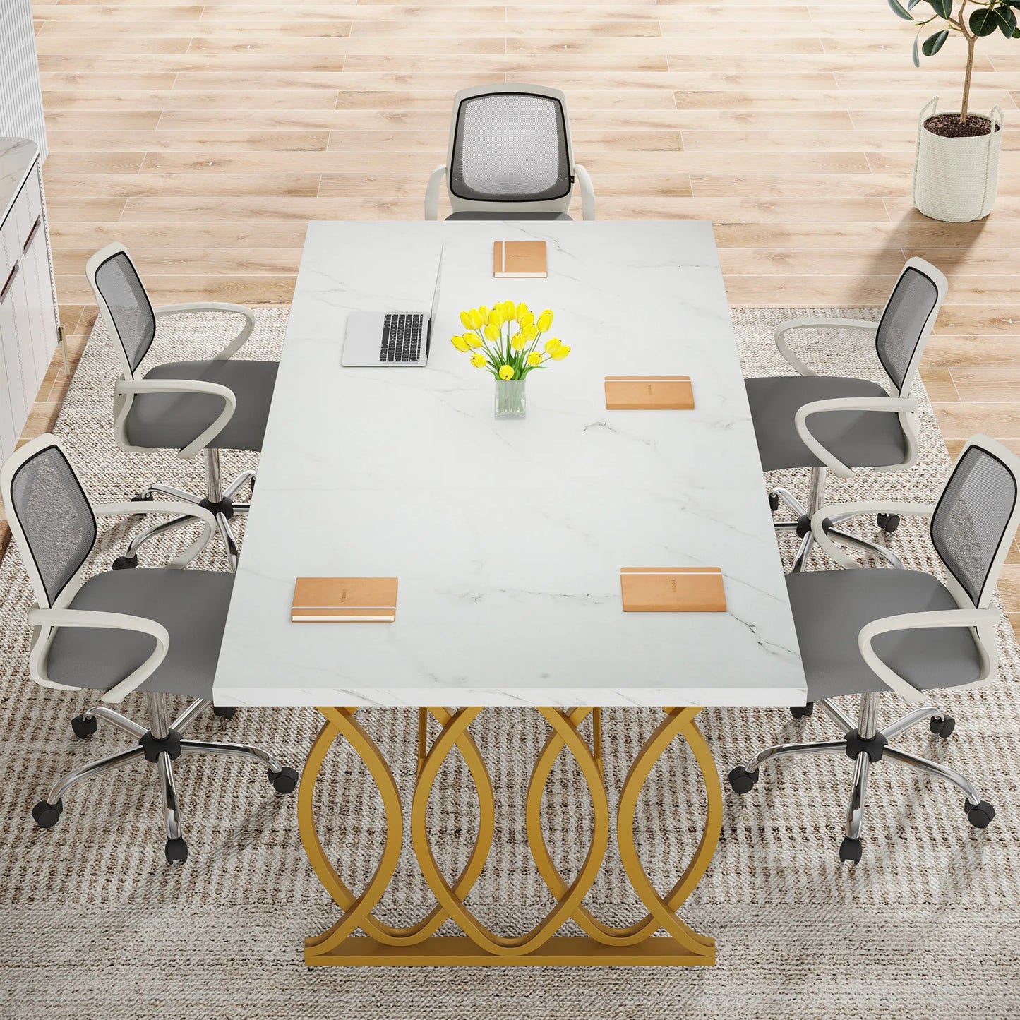 Tribesigns Modern Office Desk, 70.9" Wooden Computer Desk,Executive Desk with Gold Metal Legs, Large Workstation Home Office