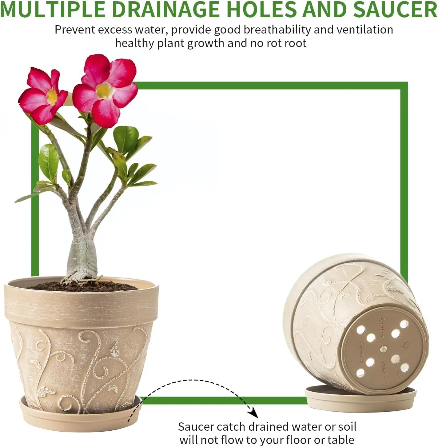 Pots Indoor with Drainage & Saucer, 7 inch Flower Pots Outdoor Planters for Indoor Plants Garden Home Decor