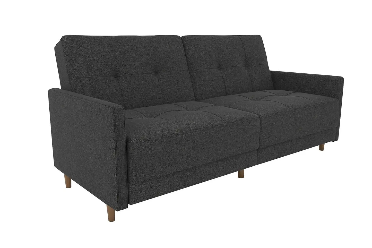 Andora 76 Inch Futon Sofa Bed, Modern Upholstered Couch Sleeper with Button Tufted Back and Seat, Dark Gray