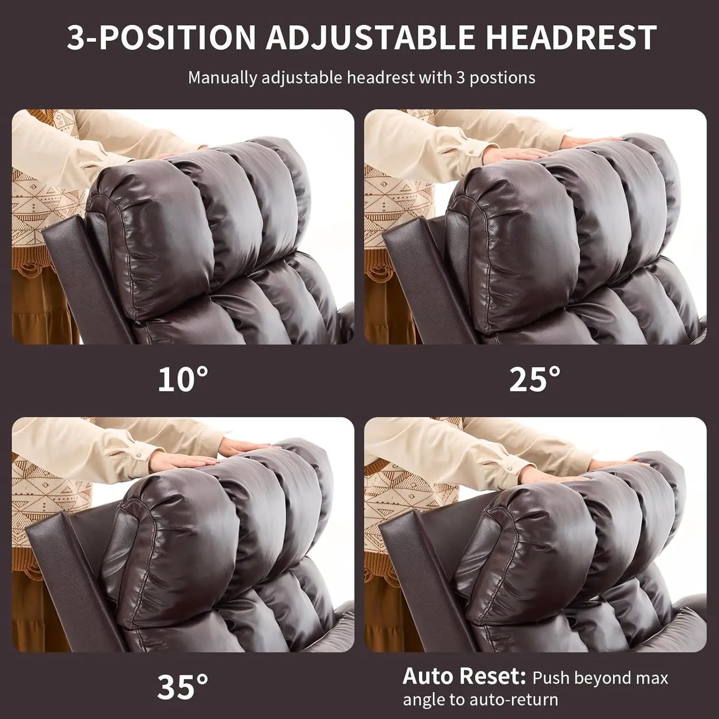 Oversized Dual Motor Power Lift Recliner Chair with Adjustable Headrest for Elderly Faux Leather Customizable Infinite Position